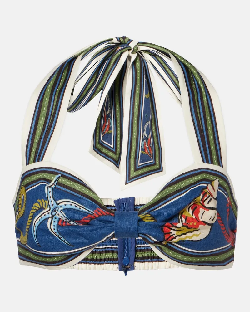 ALEMAIS AlÃ©mais Top Cove in lino con stampa Blu