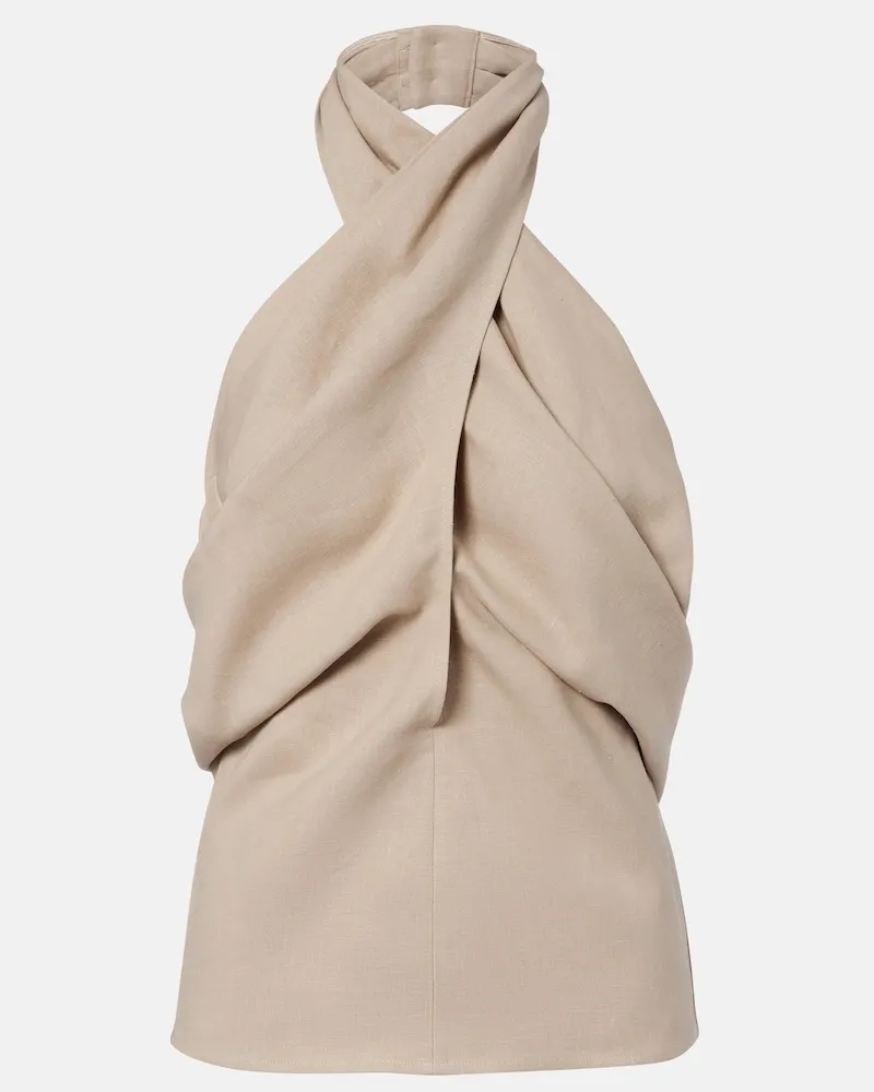 Magda Butrym Top in lino allacciato al collo Beige
