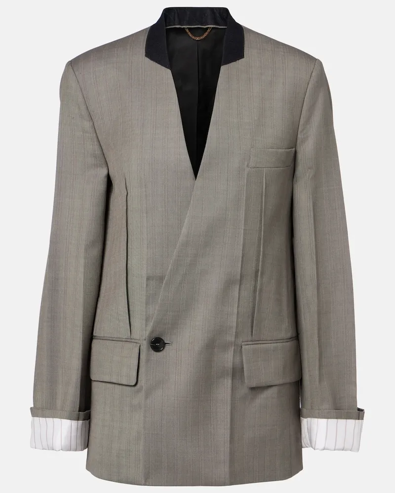 Victoria Beckham Blazer in lana vergine a spina di pesce Grigio