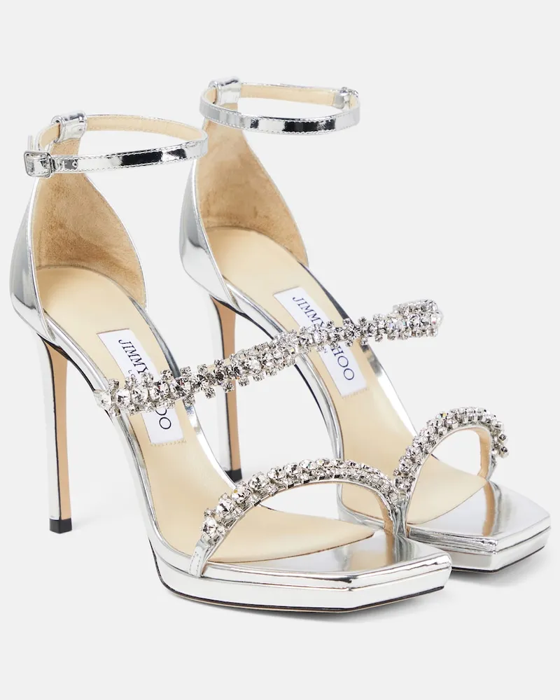 Jimmy Choo Sandali Bing in pelle con cristalli Argento