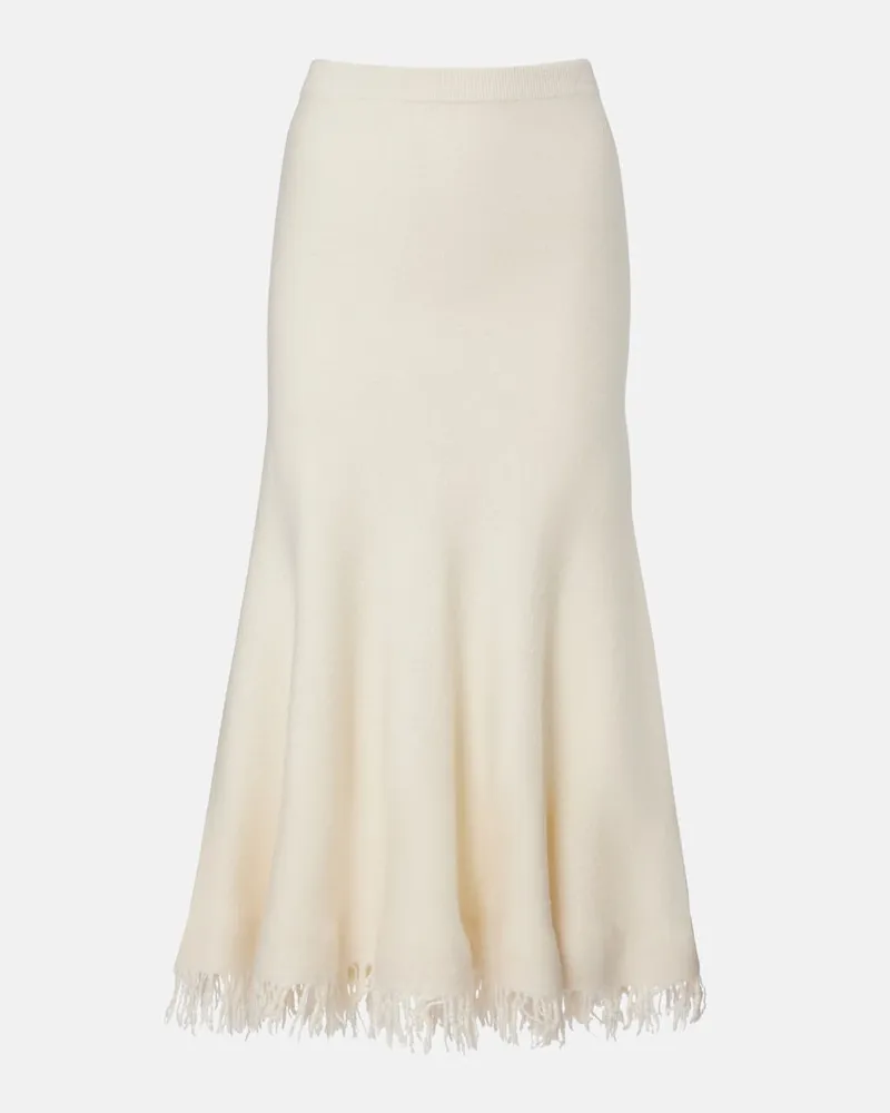 Bottega Veneta Gonna midi in lana con frange Bianco