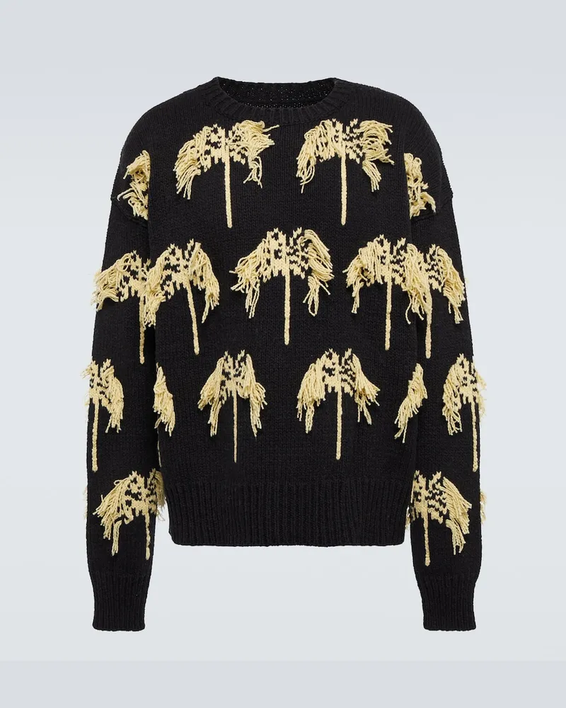 Jil Sander Pullover in misto lana con intarsi Nero