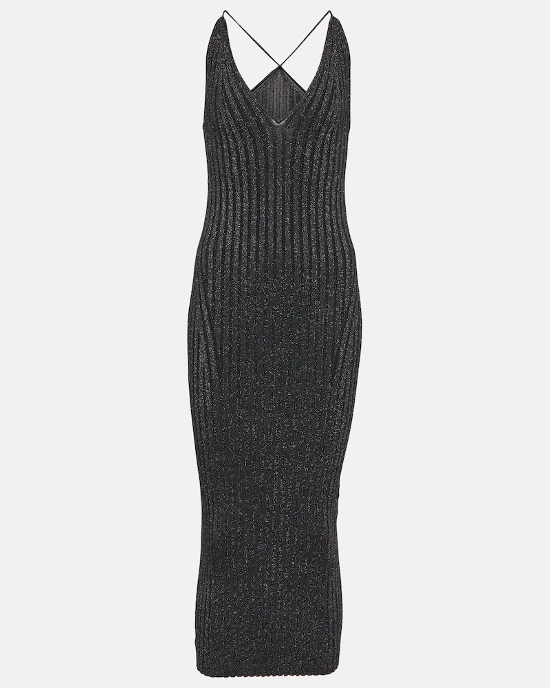 GALVAN Abito midi Rhea in maglia lamÃ Nero