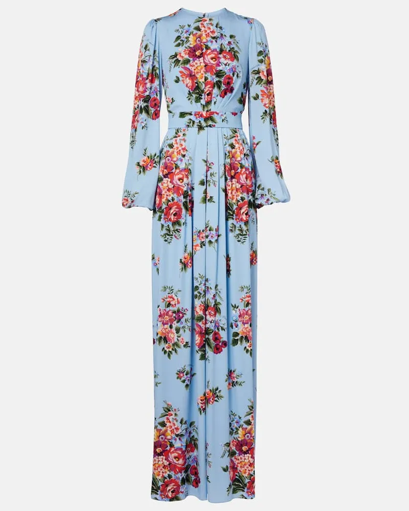Dolce & Gabbana Abito lungo in misto seta con stampa floreale Blu