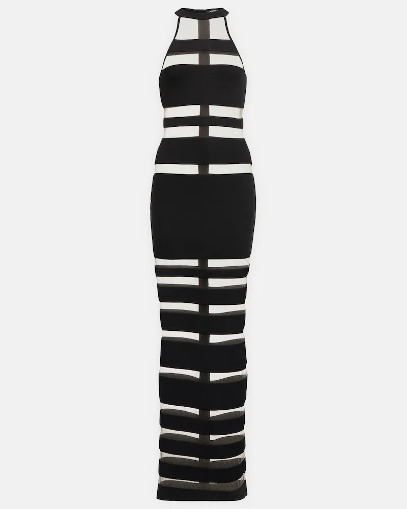 Balmain Abito lungo con mesh Nero