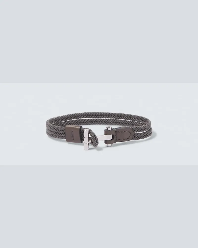 Tom Ford Bracciale intrecciato con pelle Grigio