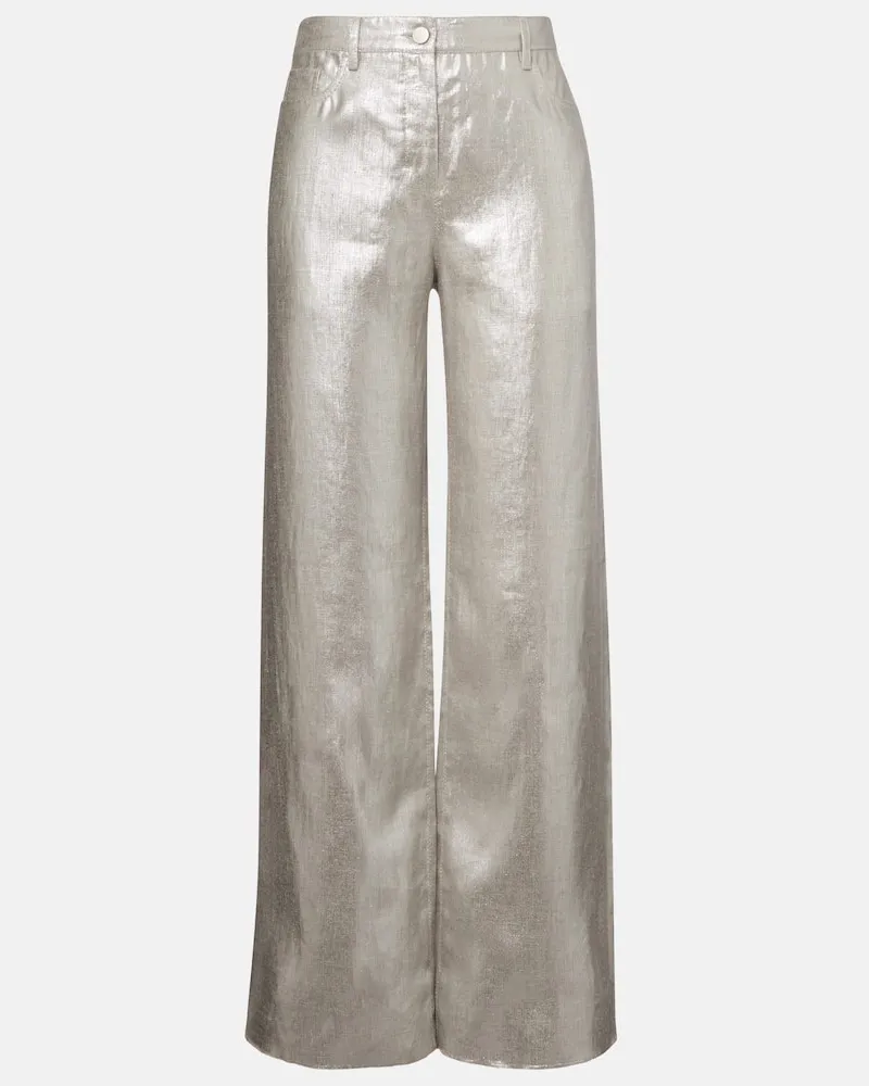 Max Mara Pantaloni Malika in lino metallizzato a gamba larga Argento