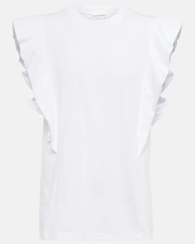 Chloé Chloé T-shirt in jersey di cotone con volant Bianco