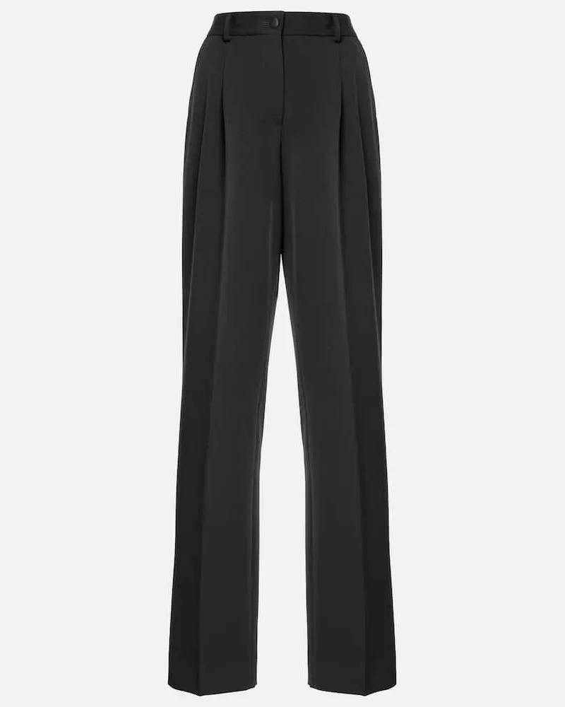 Dolce & Gabbana Pantaloni a gamba larga in lana e seta Nero