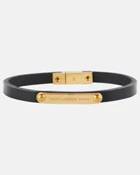 Saint Laurent Bracciale in pelle con logo Nero