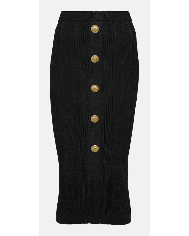 Balmain Gonna midi a vita alta in maglia a coste Nero