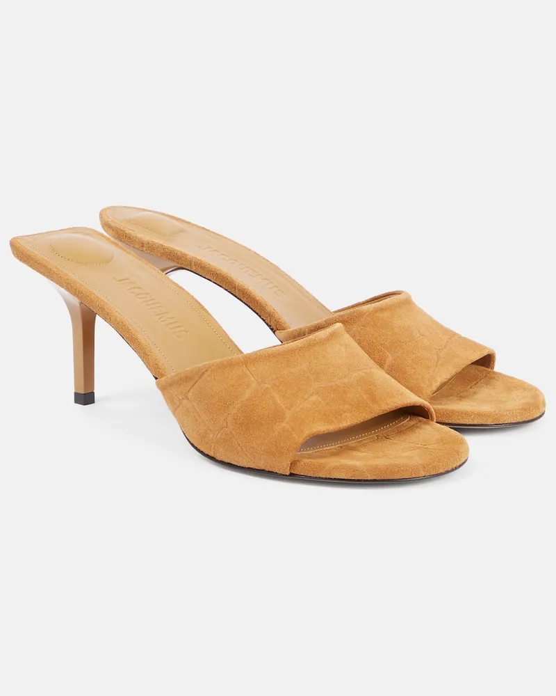 Jacquemus Mules Cubisto 70 in suede stampato Beige