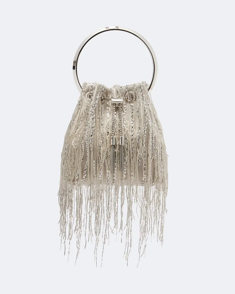 Jimmy Choo Secchiello Bon Bon in raso Argento