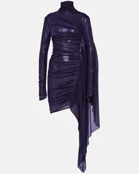 Thierry Mugler Miniabito asimmetrico in chiffon Viola