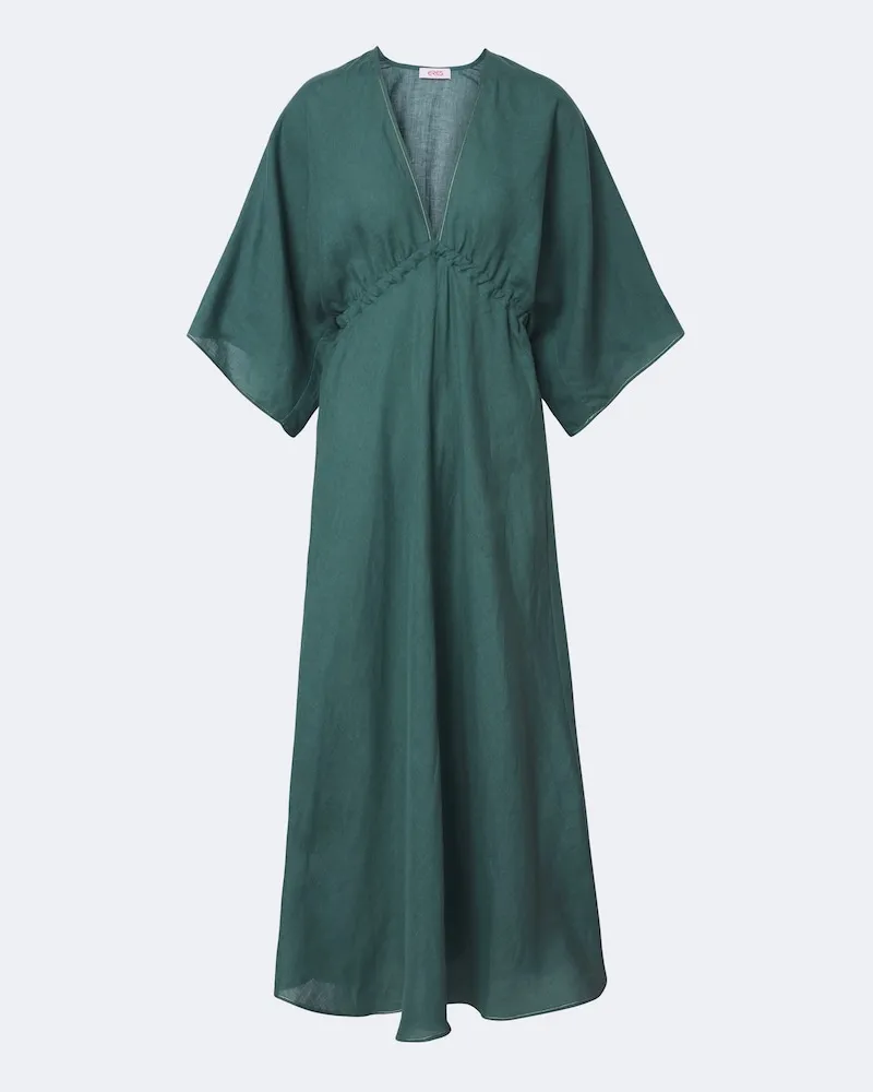 Eres Abito midi Brilliance in lino Verde