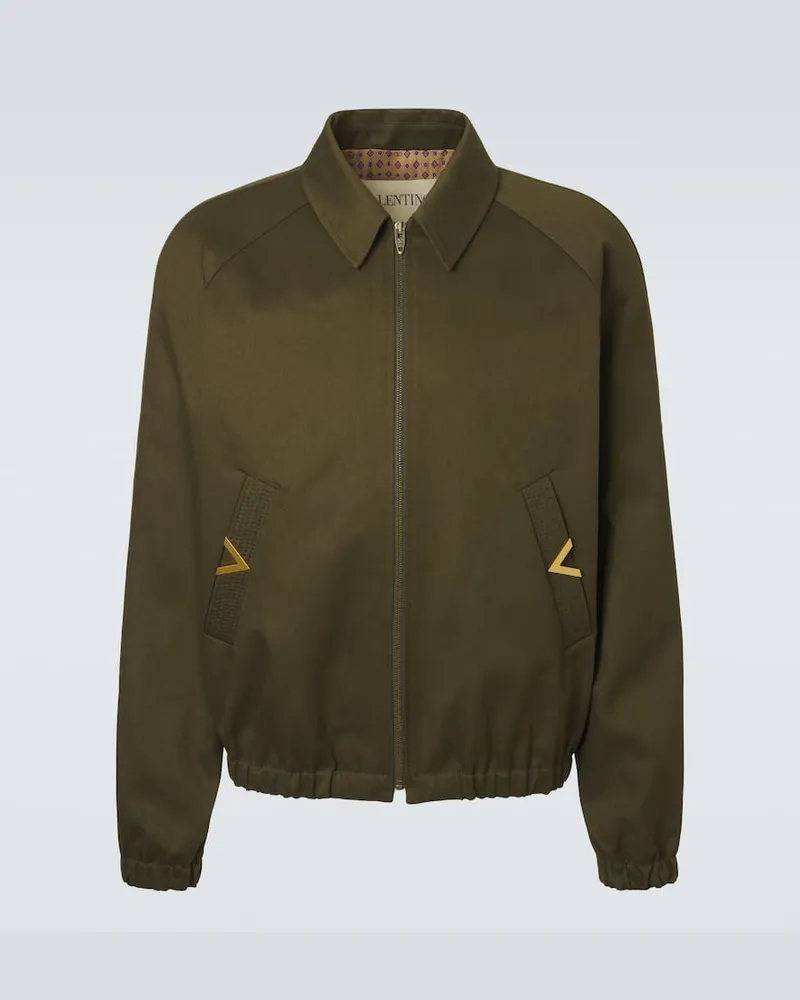 Valentino Garavani Giacca blouson VGold in gabardine di cotone Verde