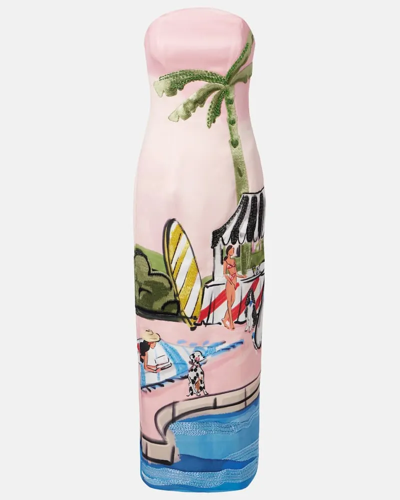 LEO LIN Abito lungo Ava con stampa e perline Rosa