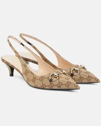 Gucci Pumps slingback Horsebit in canvas GG Beige