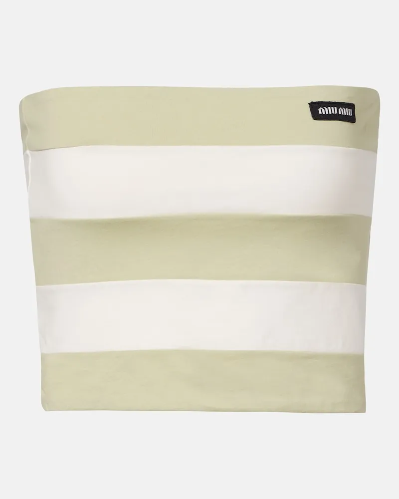 Miu Miu Top a fascia in jersey di cotone a righe Verde