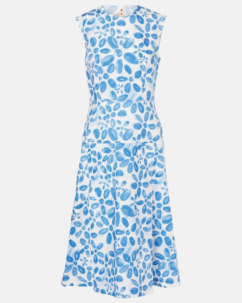 Marni Abito midi in cotone con stampa Blu