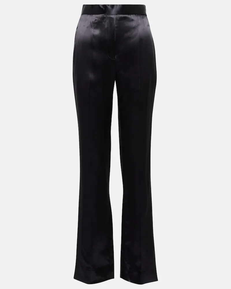 Victoria Beckham Pantaloni regular a vita alta in raso Nero