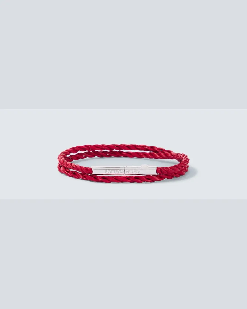 Bottega Veneta Bracciale Knot in argento sterling e pelle Rosso