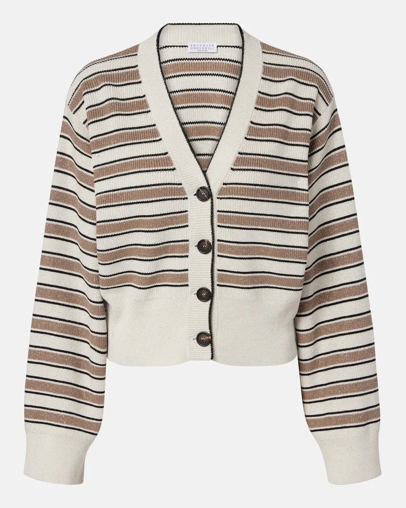 Brunello Cucinelli Cardigan in misto cotone a righe Beige