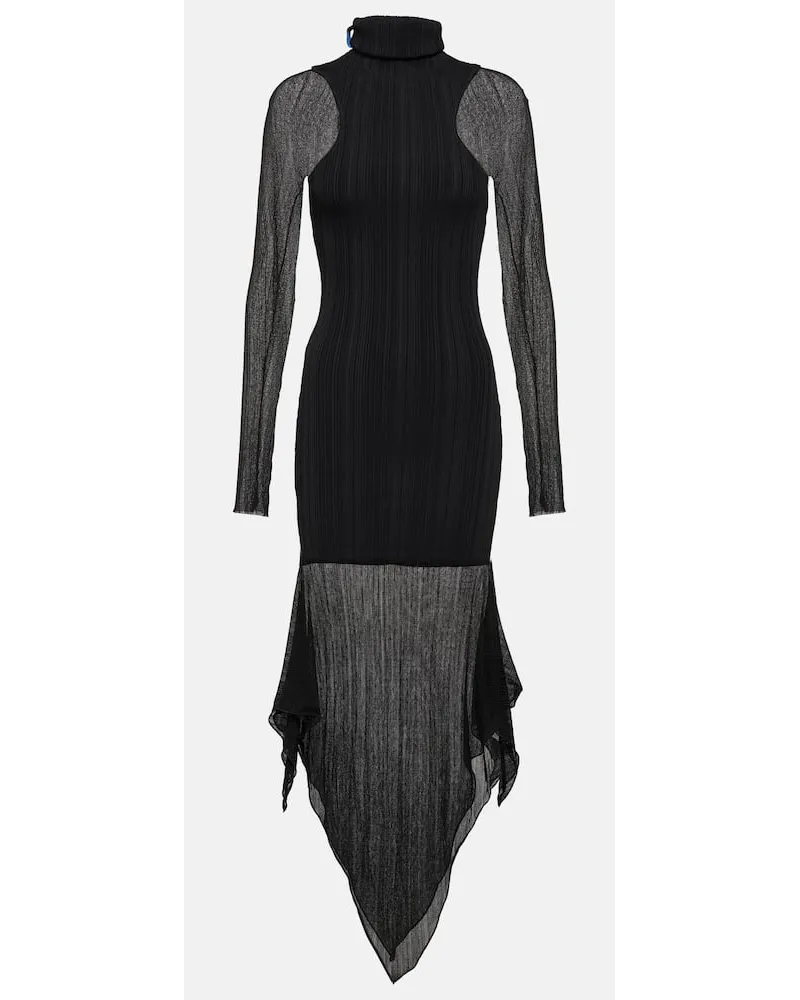 Thierry Mugler Abito midi asimmetrico in maglia a coste Nero