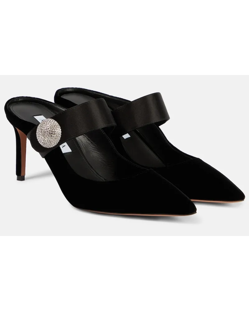 Aquazzura Mules Macaron in velluto con decorazione Nero