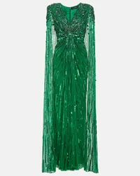 Jenny Packham Abito lungo con paillettes e mantella Verde