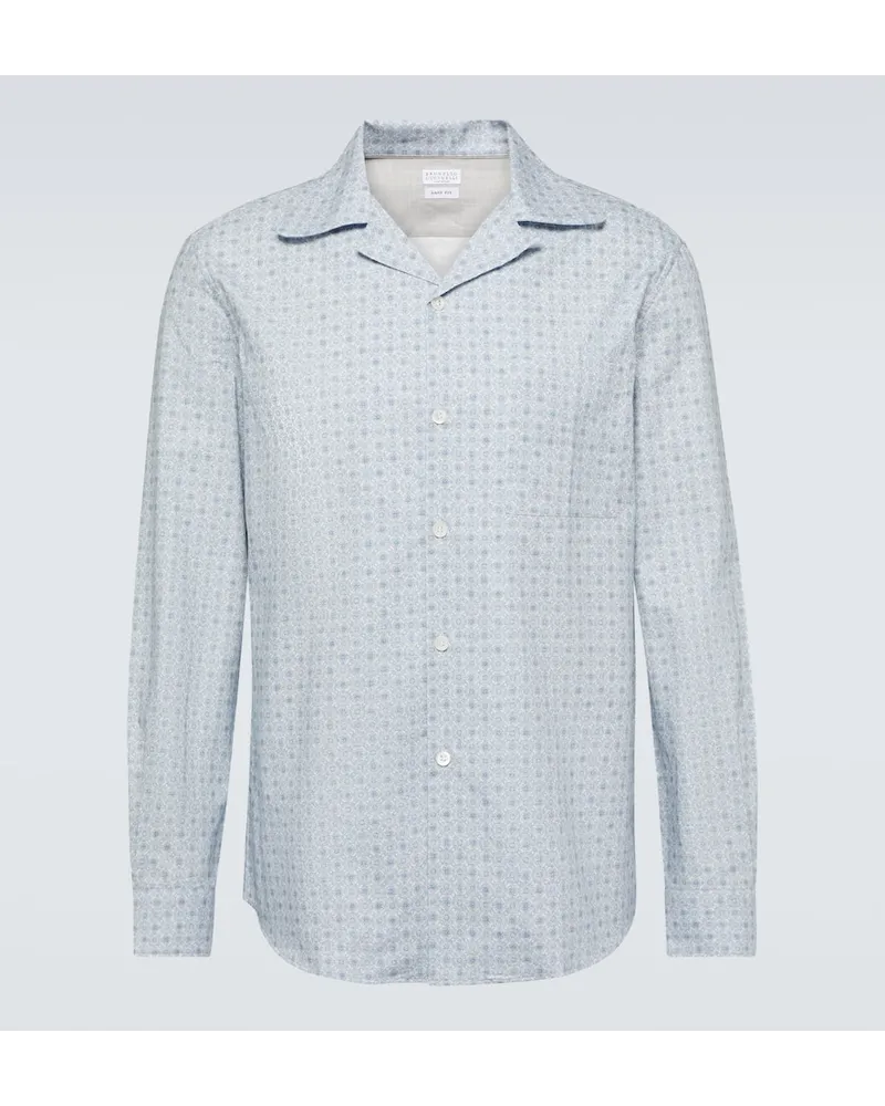 Brunello Cucinelli Camicia in cotone con stampa Blu