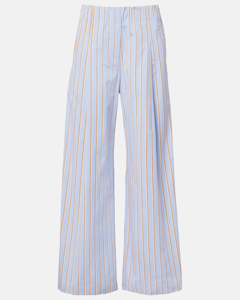 Dries van Noten Pantaloni a gamba larga in cotone a righe Blu