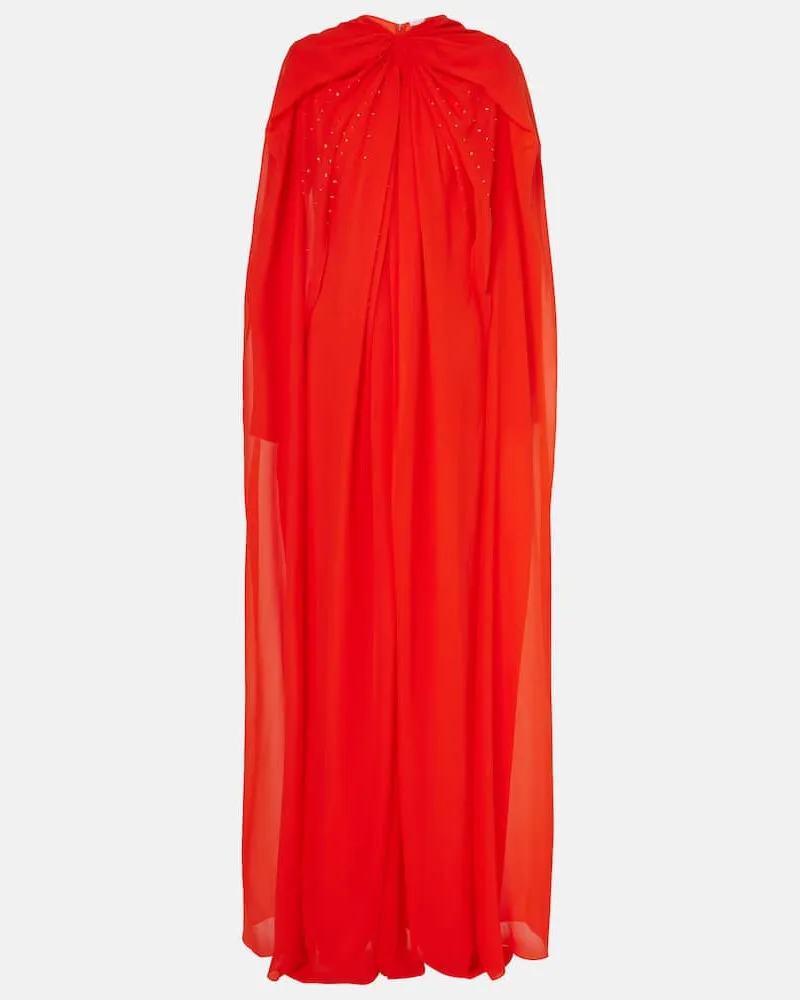 Givenchy Abito lungo in seta con mantella Arancione