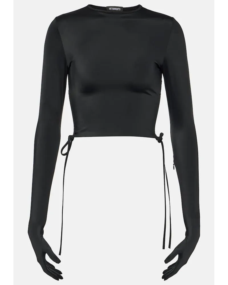 VETEMENTS Top cropped in jersey Nero
