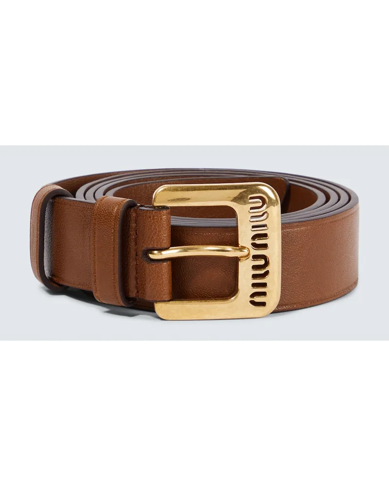 Miu Miu Cintura in pelle con logo Nero