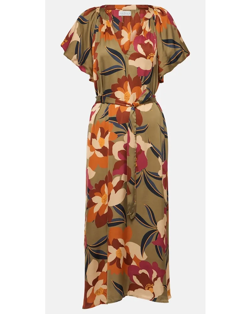 Velvet Abito midi Francie in raso con stampa Multicolore