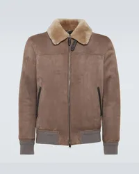 Brioni Giacca blouson in suede con shearling Marrone