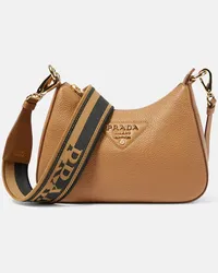 Prada Borsa a spalla in pelle con logo Marrone