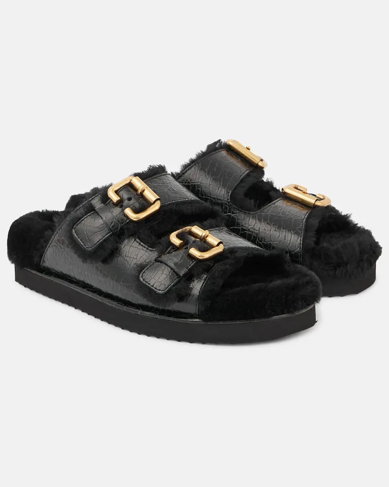 Chloé ChloÃ© Sandali Nil in pelle con shearling Nero