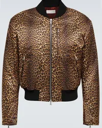 Dries van Noten Giacca varsity in raso leopardato Marrone