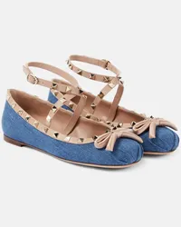 Valentino Garavani Ballerine Rockstud in denim e pelle Blu