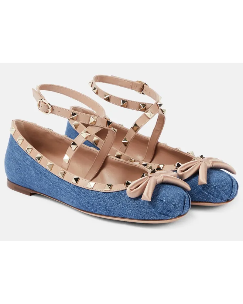 Valentino Garavani Ballerine Rockstud in denim e pelle Blu
