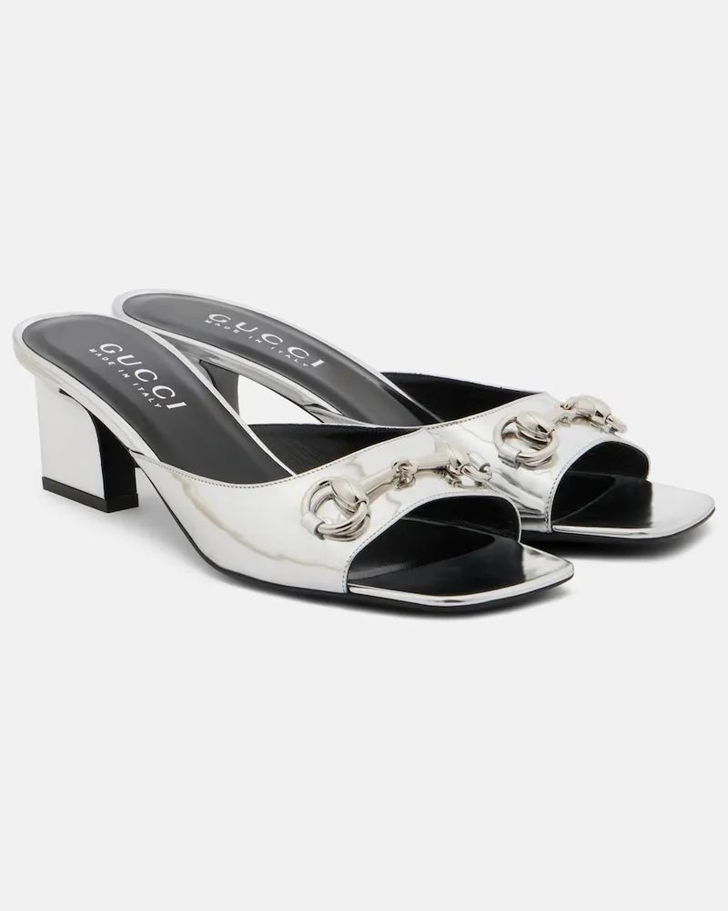 Gucci Mules Signora in pelle metallizzata Argento