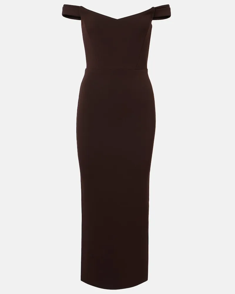 Alex Perry Abito midi off-shoulder Marrone