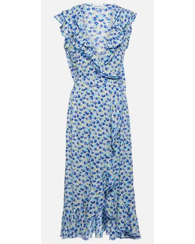 Poupette St Barth Abito midi Triny con stampa e volant Blu