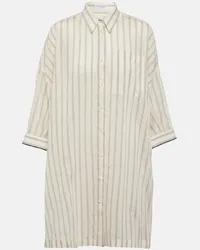 Brunello Cucinelli Camicia in seta e cotone a righe Beige