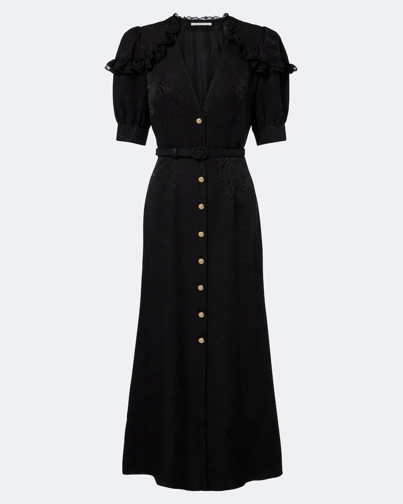 Alessandra Rich Abito midi in jacquard di seta con cintura Nero