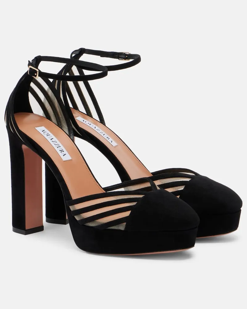 Aquazzura Pumps Alana in suede e mesh Nero