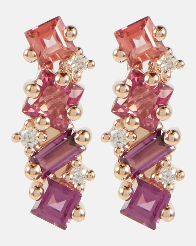 Suzanne Kalan Orecchini in oro rosa 14kt con pietre preziose e diamanti Rosa