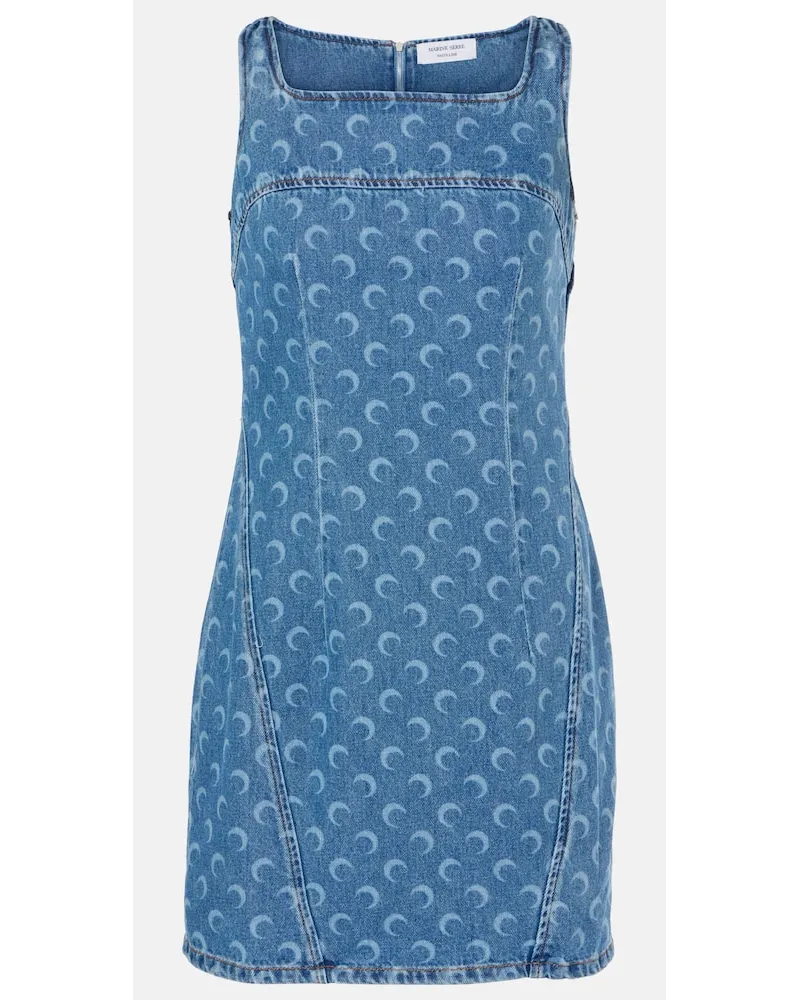 Marine Serre Abito corto All Over Moon in denim Blu
